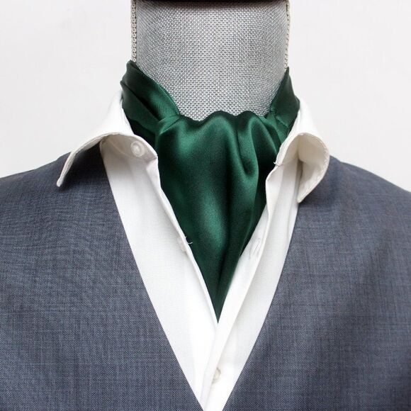 Silk Men's Cravat Ascot Gift Box A196 Emerald green - Picture 1 of 10